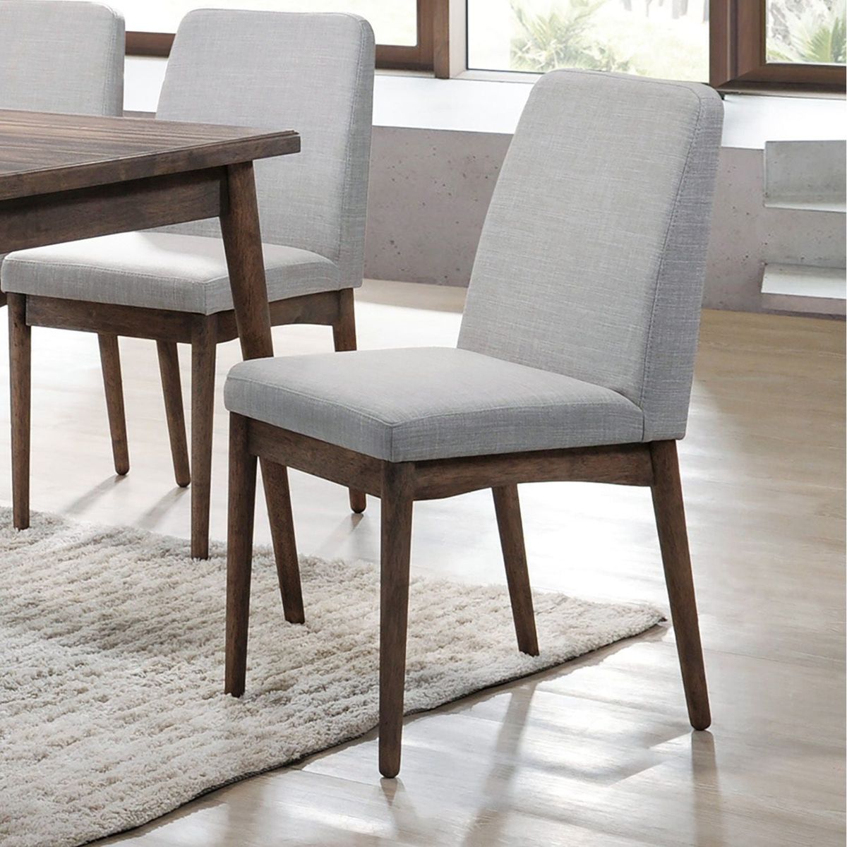 Grey Fabric Upholstered Dining Chair, Brown (Set of 2)