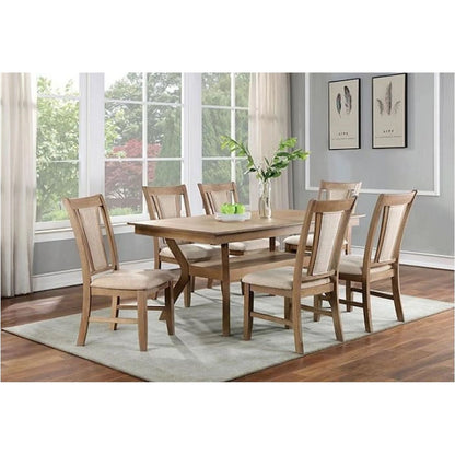 Transitional Set of 2 Side Chairs Natural Tone And Beige Solid wood Chair Padded Leatherette Upholstered Seat Kitchen Dining Room Furniture