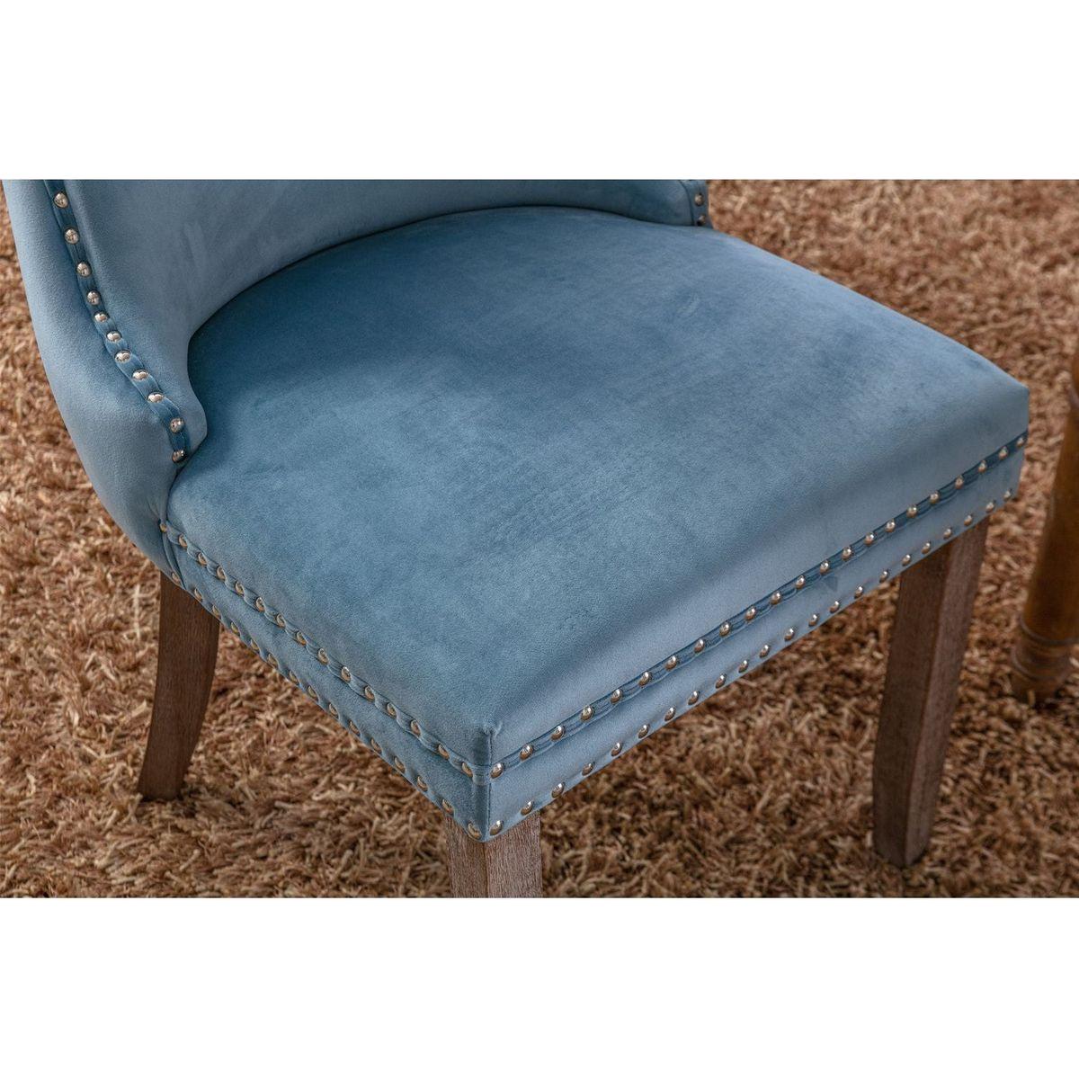 Upholstered Wing-Back Dining Chair with Backstitching Nailhead Trim and Solid Wood Legs, Set of 2, Light Blue, 8809LB, KD