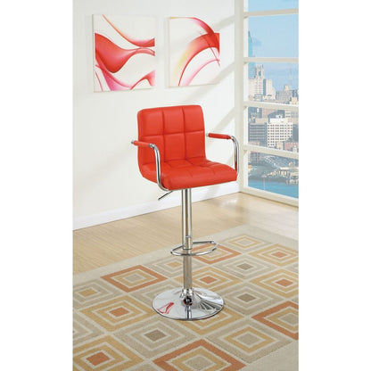 Contemporary Style Red Faux Leather Bar Stool Counter Height Chairs Set of 2 Adjustable Height Kitchen Island Stools