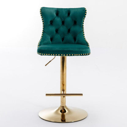 Golden Swivel Velvet Barstools Adjusatble Seat Height from 25-33 Inch, Modern Upholstered Bar Stools with Backs Comfortable Tufted for Home Pub and Kitchen IslandGreen, Set of 2)