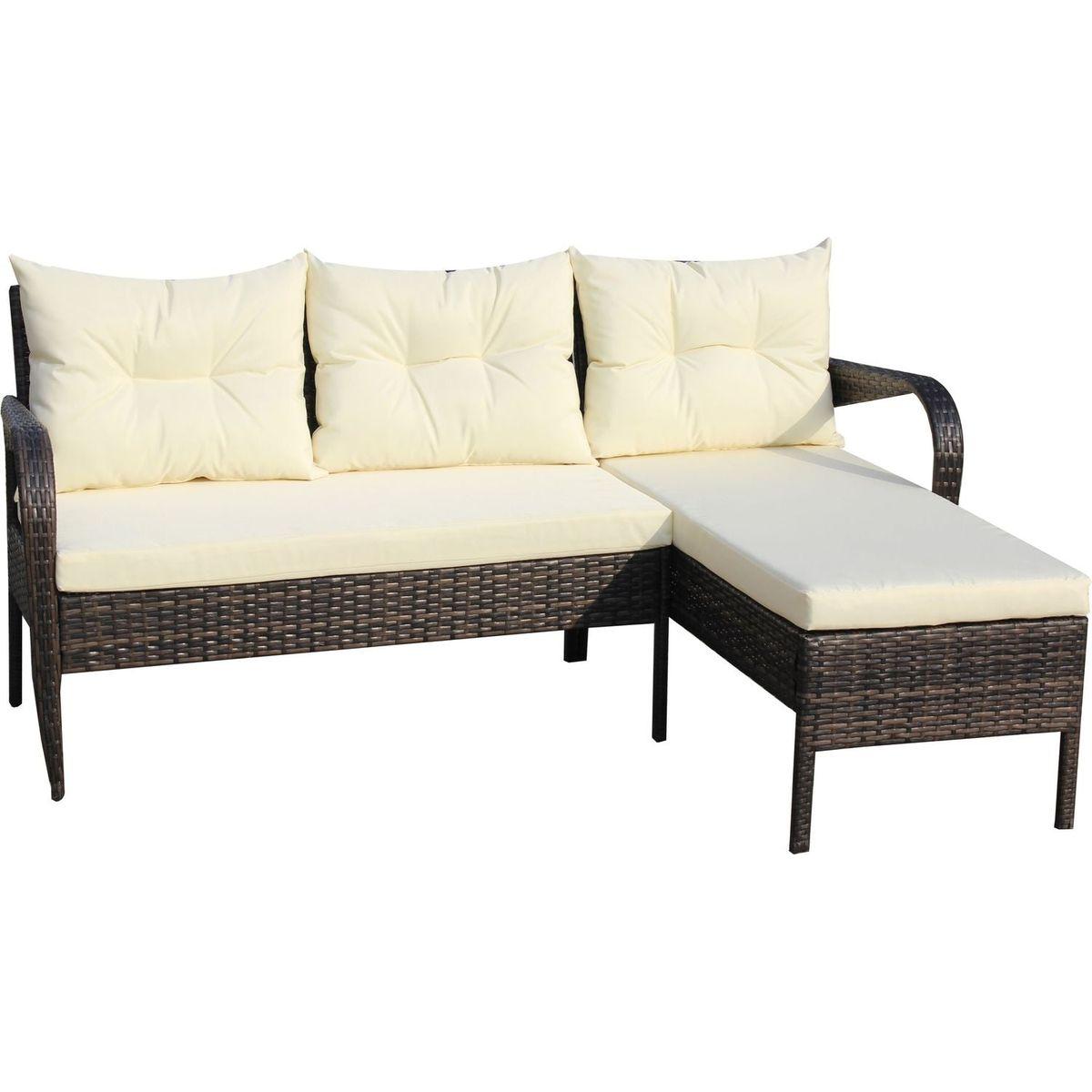 Outdoor patio Furniture sets 2 piece Conversation set wicker Ratten Sectional Sofa With Seat Cushions (Beige Cushion)