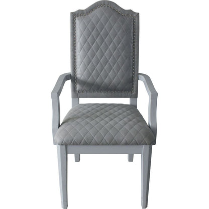 House Marchese Arm Chair, Two Tone Gray Fabric & Pearl Gray Finish