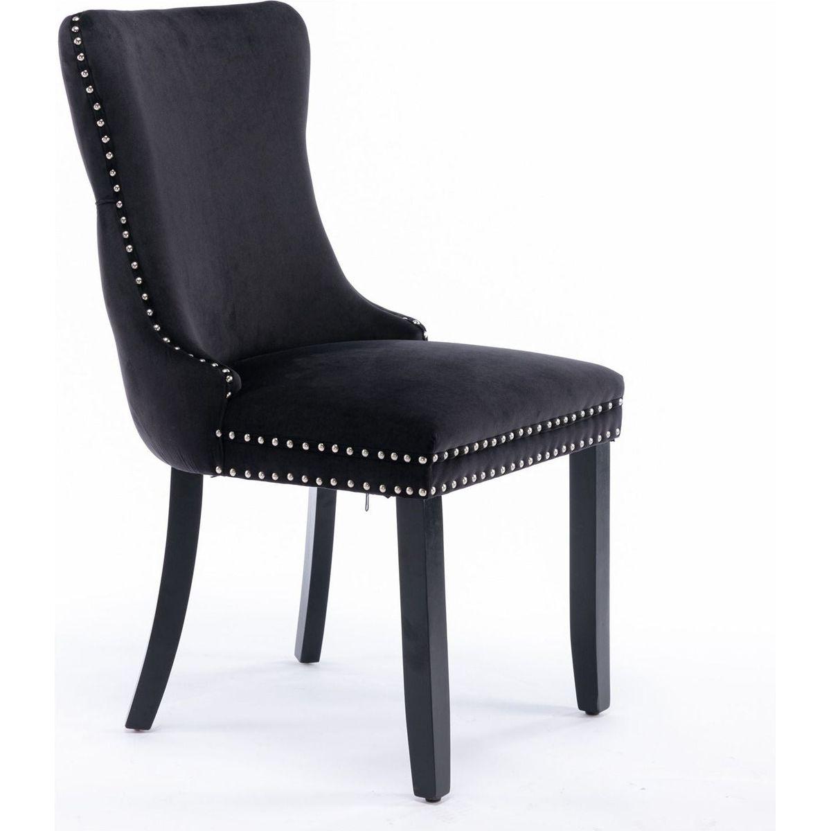 Upholstered Wing-Back Dining Chair with Backstitching Nailhead Trim and Solid Wood Legs, Set of 2, Black, 8809BK, KD