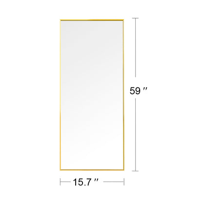 Miro 1500 400-g Full Length Mirror Floor Mirror Hanging Standing or Leaning, Bedroom Mirror Wall-Mounted Mirror with Gold Aluminum Alloy Frame, 59" x 15.7"