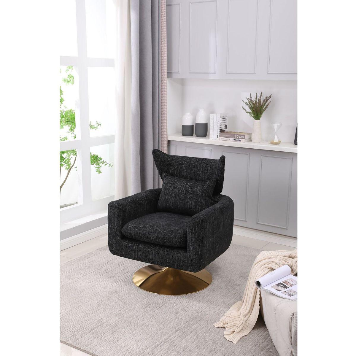 Classic Mid-Century 360-degree Swivel Accent Chair, Black Linen