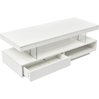 LED Coffee Table with Storage, Modern Center Table with 2 Drawers and Display Shelves, Accent Furniture with LED Lights for Living Room,White