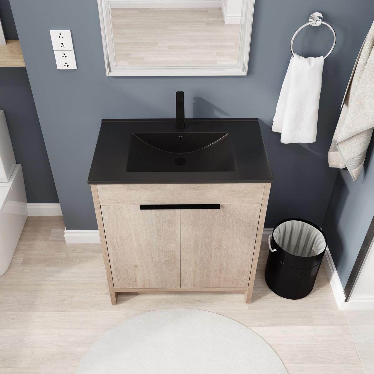 30 Inch Freestanding Bathroom Vanity with Black Ceramic Sink & 2 Soft-Close Cabinet Doors (BVB02430PLO-BL9075BK),W1286S00019