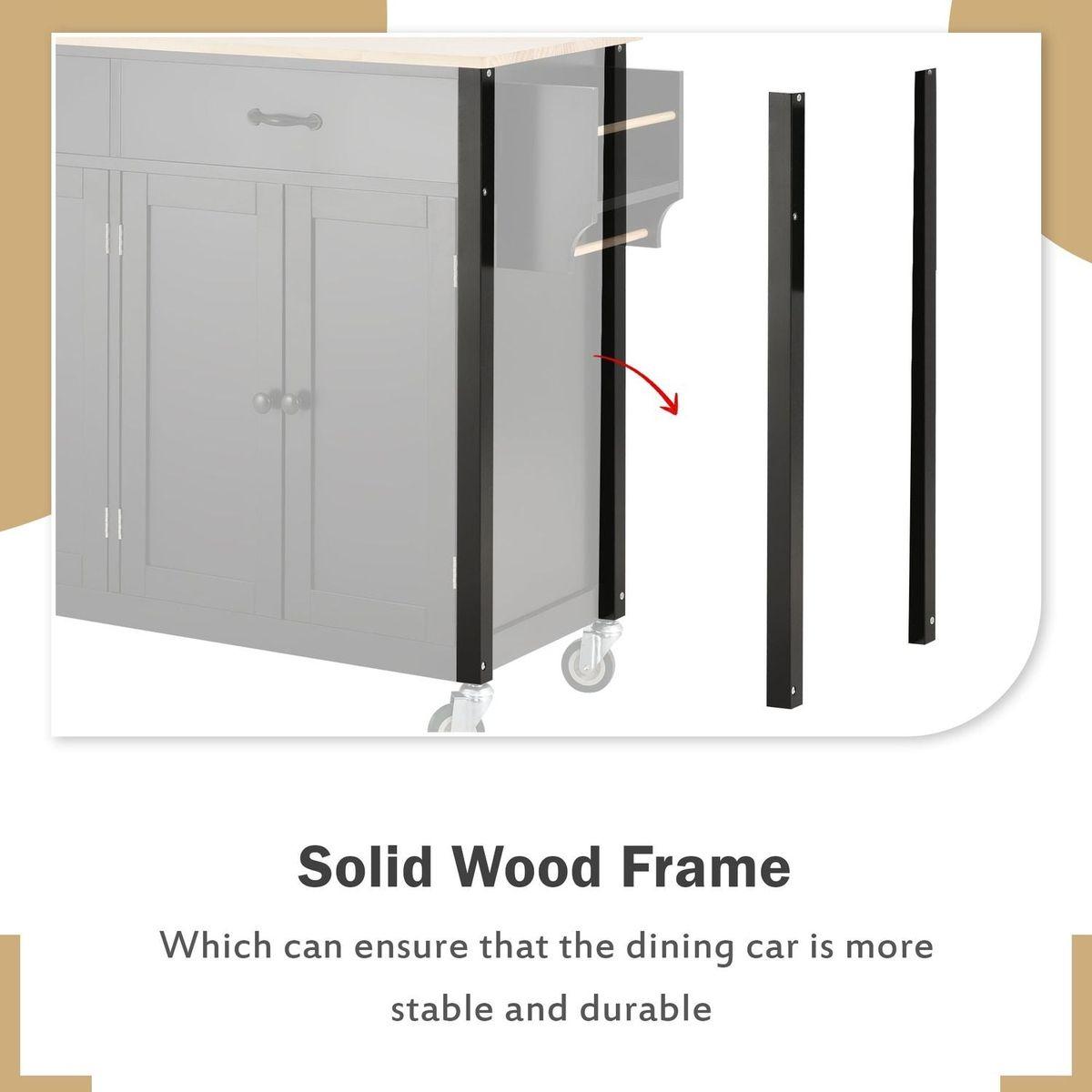 Kitchen Island Cart with Solid Wood Top and Locking Wheels4.3 Inch Width Door Cabinet and Two Drawerspice Rack, Towel Rack black) - Streamdale Furniture