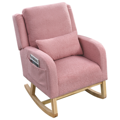 27.5" W Modern Accent High Back Living Room Casual Armchair Rocker with One Lumbar Pillow, Two Side Pockets, Teddy.