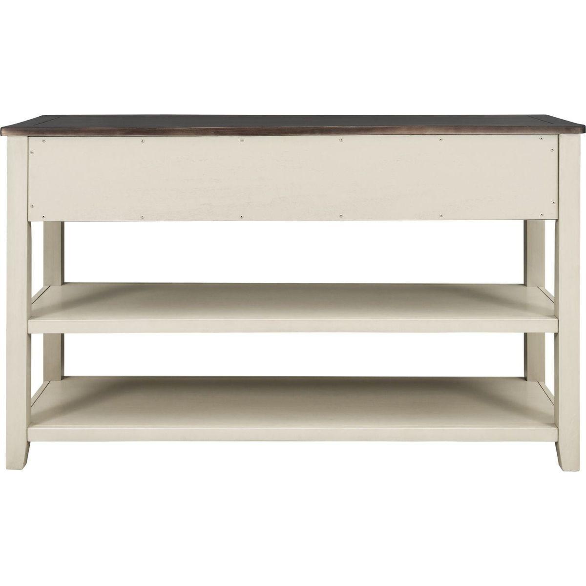 Retro Design Console Table with Two Open Shelves, Pine Solid Wood Frame and Legs for Living Room (Espresso+Beige)