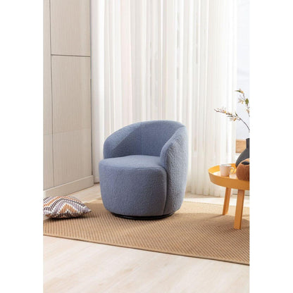 Teddy Fabric Swivel Accent Armchair Barrel Chair With Black Powder Coating Metal Ring, Light Blue