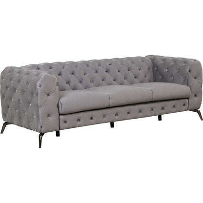 85.5" Velvet Upholstered Sofa with Sturdy Metal Legs, Modern Sofa Couch with Button Tufted Back, 3 Seater Sofa Couch for Living Room, Apartment, Home Office, Gray