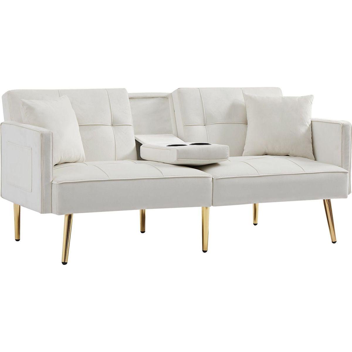 Cream White VELVET SOFA BED