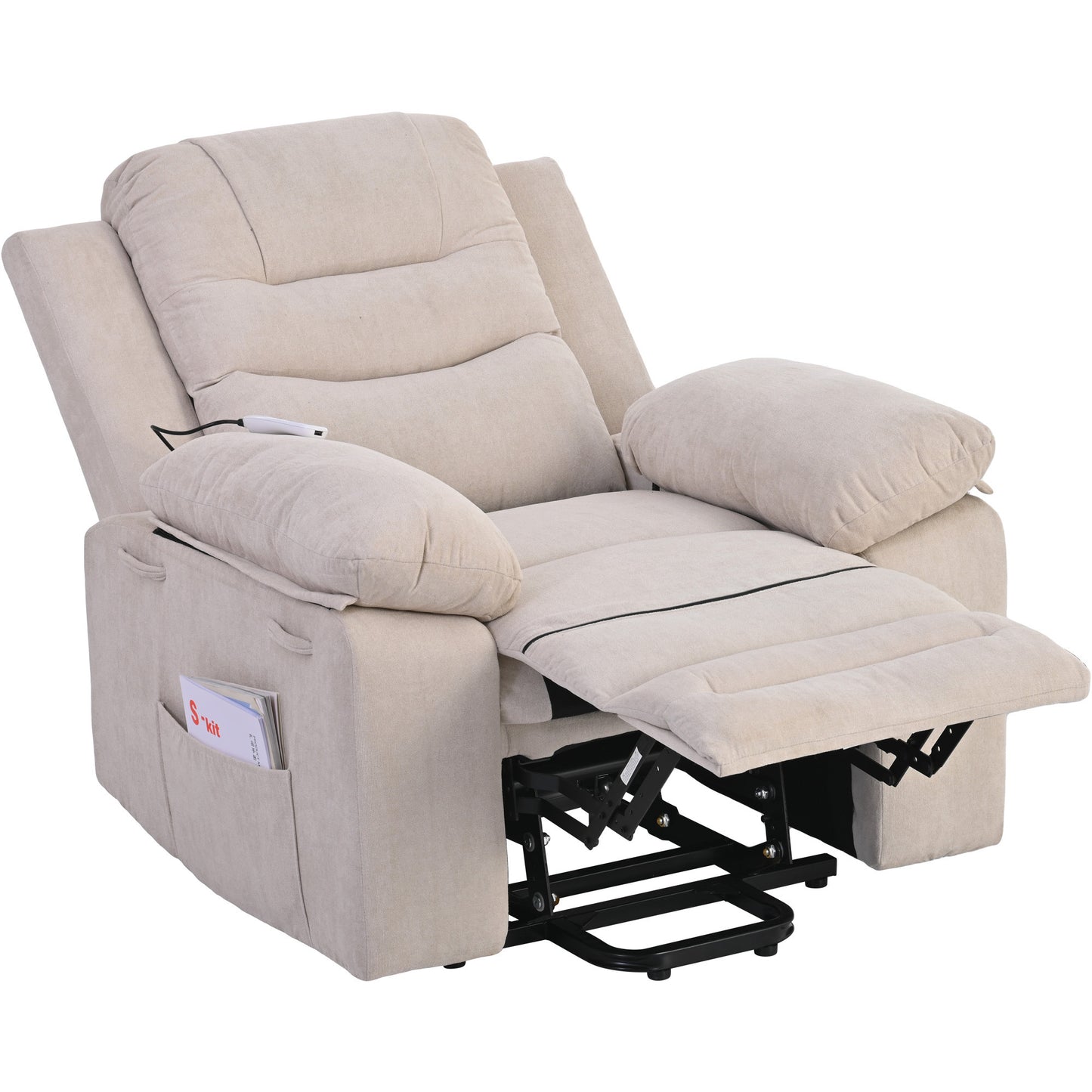 Massage Recliner, Power Lift Chair for Elderly with Adjustable Massage and Heating Function, Recliner Chair with Infinite Position and Side Pocket for Living Room, Beige