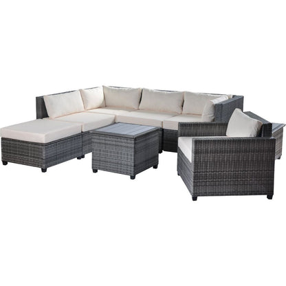 8 Piece Rattan Sectional Seating Group with Cushions, Patio Furniture Sets, Outdoor Wicker Sectional