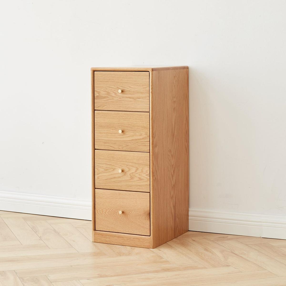 Solid Oak Bedside Table Storage Cabinet for Living Room - Free-Standing Corner Cabinets Storage Table-Four Drawers