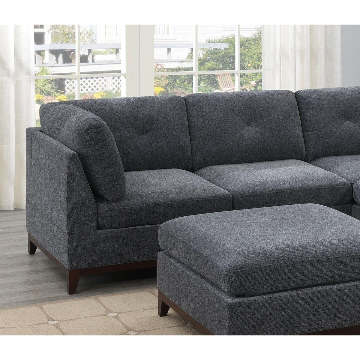 Ash Grey Chenille Fabric Modular Sectional 6pc Set Living Room Furniture Corner L-Sectional Couch 2x Corner Wedge 2x Armless Chairs and 2x Ottomans Tufted Back