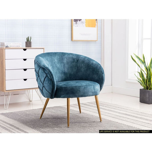 Gorgeous Living Room Accent Chair 1pc Button-Tufted Back Covering Blue Fabric Upholstered Metal Legs