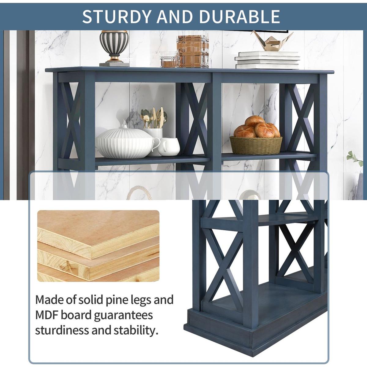 Console Table with 3-Tier Open Storage Spaces and " X"