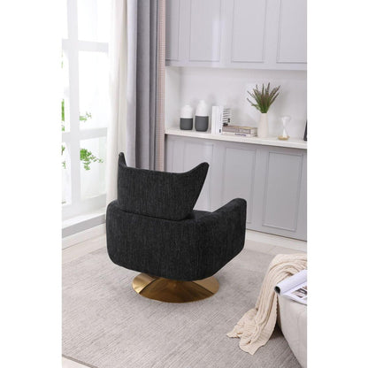 Classic Mid-Century 360-degree Swivel Accent Chair, Black Linen