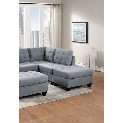 Living Room Furniture Tufted Armless Chair Grey Linen Like Fabric 1pc Armless Chair Cushion Nail heads Wooden Legs