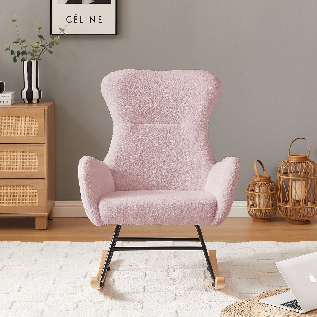 PINK teddy fabric rocking chair