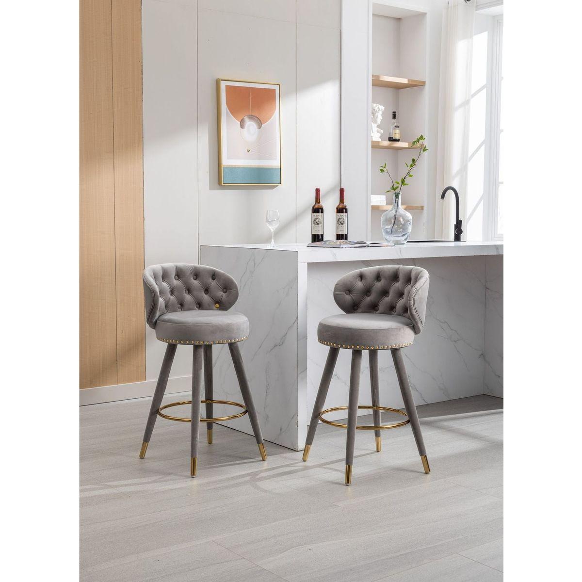 Counter Height Bar Stools Set of 2 for Kitchen Counter Solid Wood Legs with a fixed height of 360 degrees