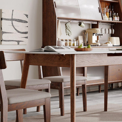 Walnut solid oak and white slate round corner diagonal leg telescopic table 1.2-1.5m, for 6-8 people to meet Dining table wood (walunt color)