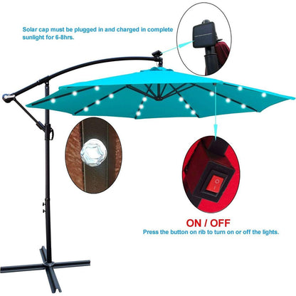 10 ft Outdoor Patio Umbrella Solar Powered LED Lighted Sun Shade Market Waterproof 8 Ribs Umbrella with Crank and Cross Base for Garden Deck Backyard Pool Shade Outside Deck Swimming Pool