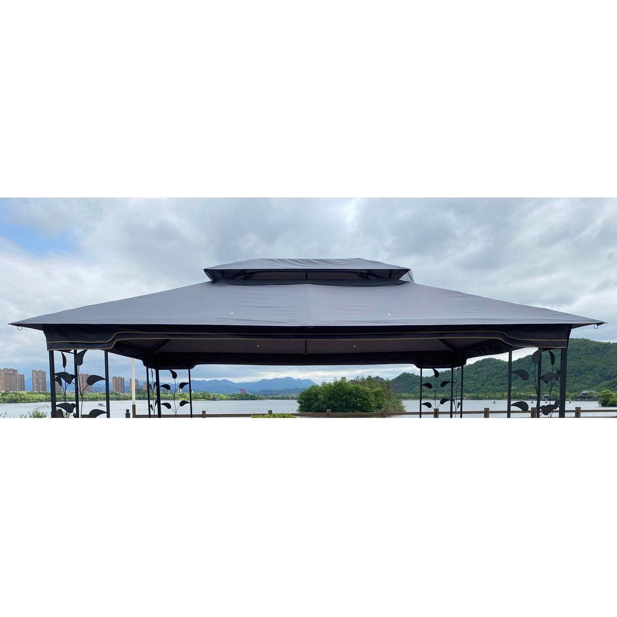 13x10 Ft Patio Double Roof Gazebo Replacement Canopy Top Fabric, Gray