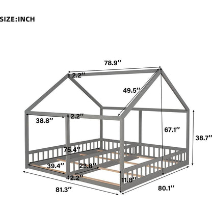 Twin Size House Platform Beds, Two Shared Beds, Gray - Streamdale Furniture