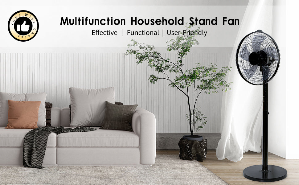 14.5" Adjustable 12 Levels Speed Pedestal Stand Fan with Remote Control for Indoor, Home, Office and College Dorm Use, 90 Degree Horizontal Oscillating, 9 Hours Timer, 14.5 Inch, Black