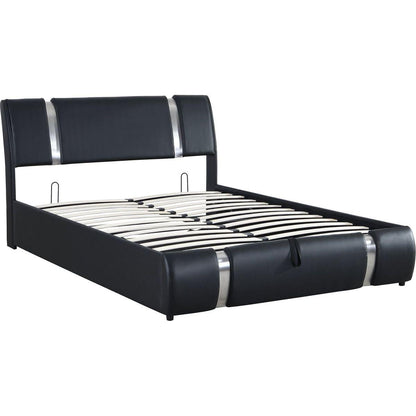 Queen Size Upholstered Faux Leather Platform bed with a Hydraulic Storage System, Black