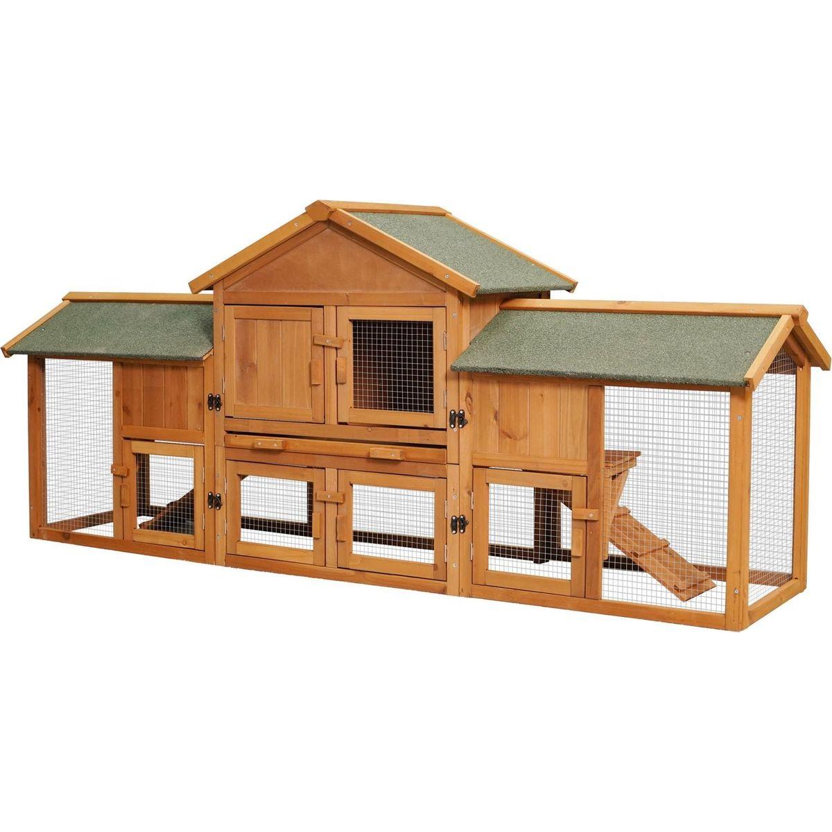 79.5" Extra Large Bunny Cage with 2 Runs House Small Animal Habitats for Guinea Pigs Hamster Removable Tray Two Tier Waterproof Roof Pet Supplies Cottage Poultry Pen Enclosure
