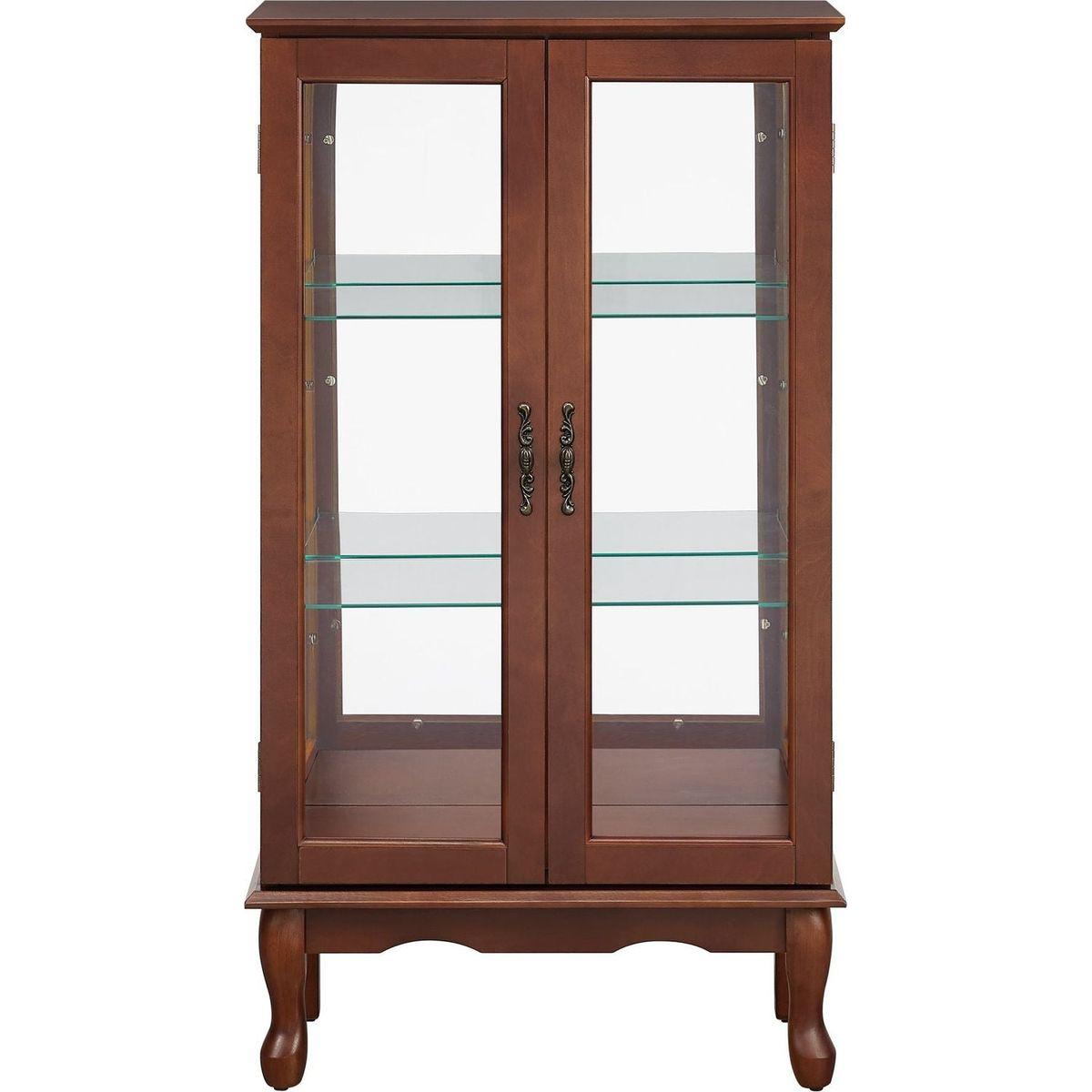 Curio Cabinet Lighted Curio Diapaly Cabinet with Adjustable Shelves and Mirrored Back Panel, Tempered Glass Doors (Walnut, 3 Tier), (E26 light bulb not included) - Streamdale Furniture