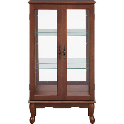 Curio Cabinet Lighted Curio Diapaly Cabinet with Adjustable Shelves and Mirrored Back Panel, Tempered Glass Doors (Walnut, 3 Tier), (E26 light bulb not included) - Streamdale Furniture