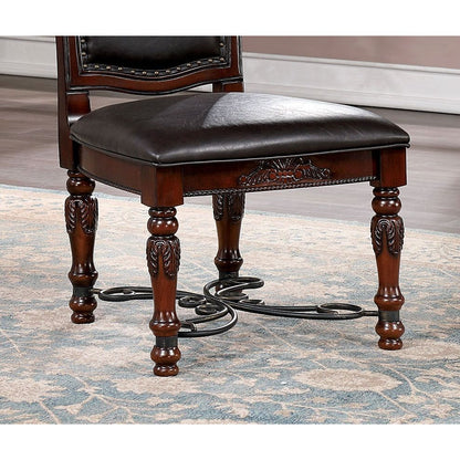 Majestic Traditional Set of 2pcs Side Chairs Brown Cherry Solid wood Faux Wood Carved Details Black Leatherette Seats Formal Dining Room Furniture