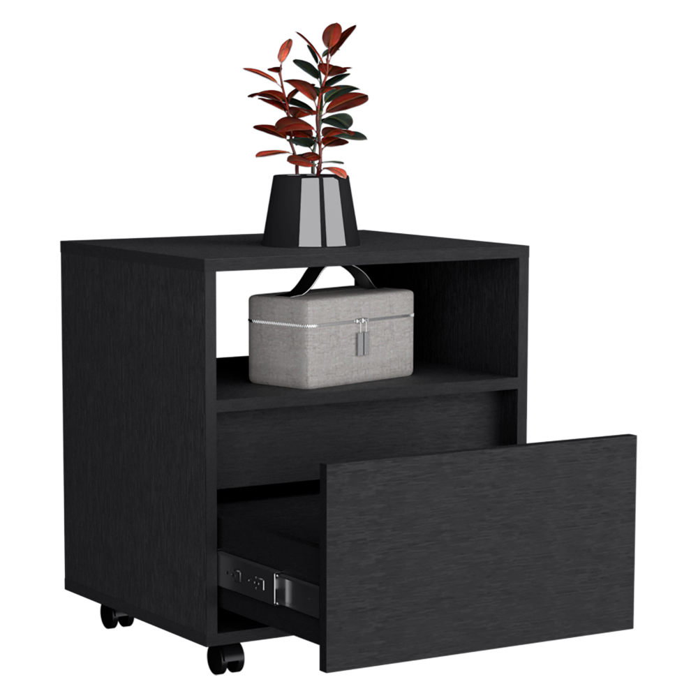 Austin Nightstand, Casters, Single Drawer-Black
