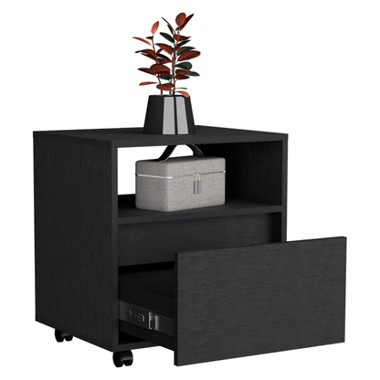Austin Nightstand, Casters, Single Drawer-Black