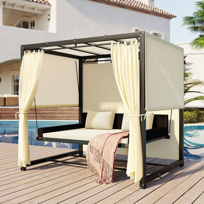 2-3 People Outdoor Swing Bed, Adjustable Curtains, Suitable For Balconies, Gardens And Other Places