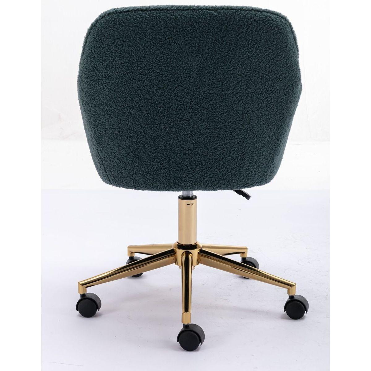 Modern Teddy Fabric Material Adjustable Height 360 Revolving Home Office Chair With Gold Metal Legs And Universal Wheel For Indoor,Green