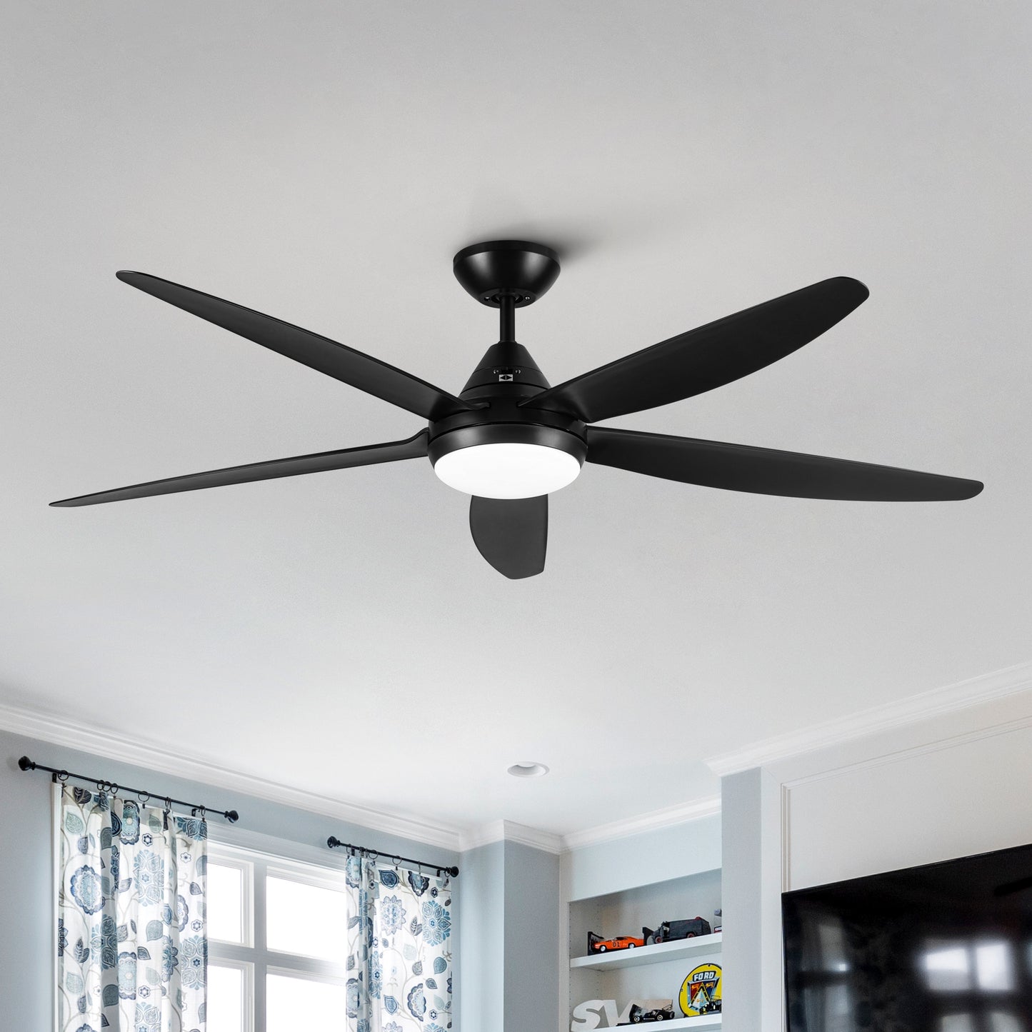 56 In Intergrated LED Ceiling Fan Lighting with Black ABS Blade