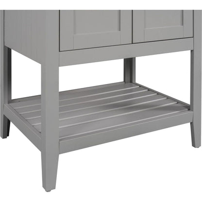 24" Grey Modern Sleek Bathroom Vanity Elegant Ceramic Sink with Solid Wood Frame Open Style Shelf