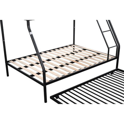 Twin over Full Metal Bunk Bed with Trundle (Wood Slat and Textilene Guardrail)