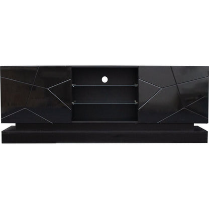 Modern, Stylish Functional TV stand with Color Changing LED Lights, Universal Entertainment Center, Black