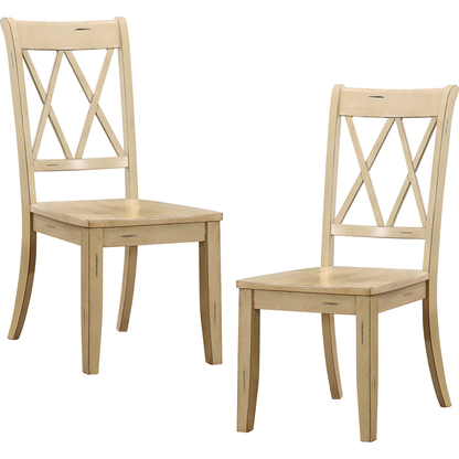 Casual Buttermilk Finish Side Chairs Set of 2 Pine Veneer Transitional Double-X Back Design Dining Room Furniture