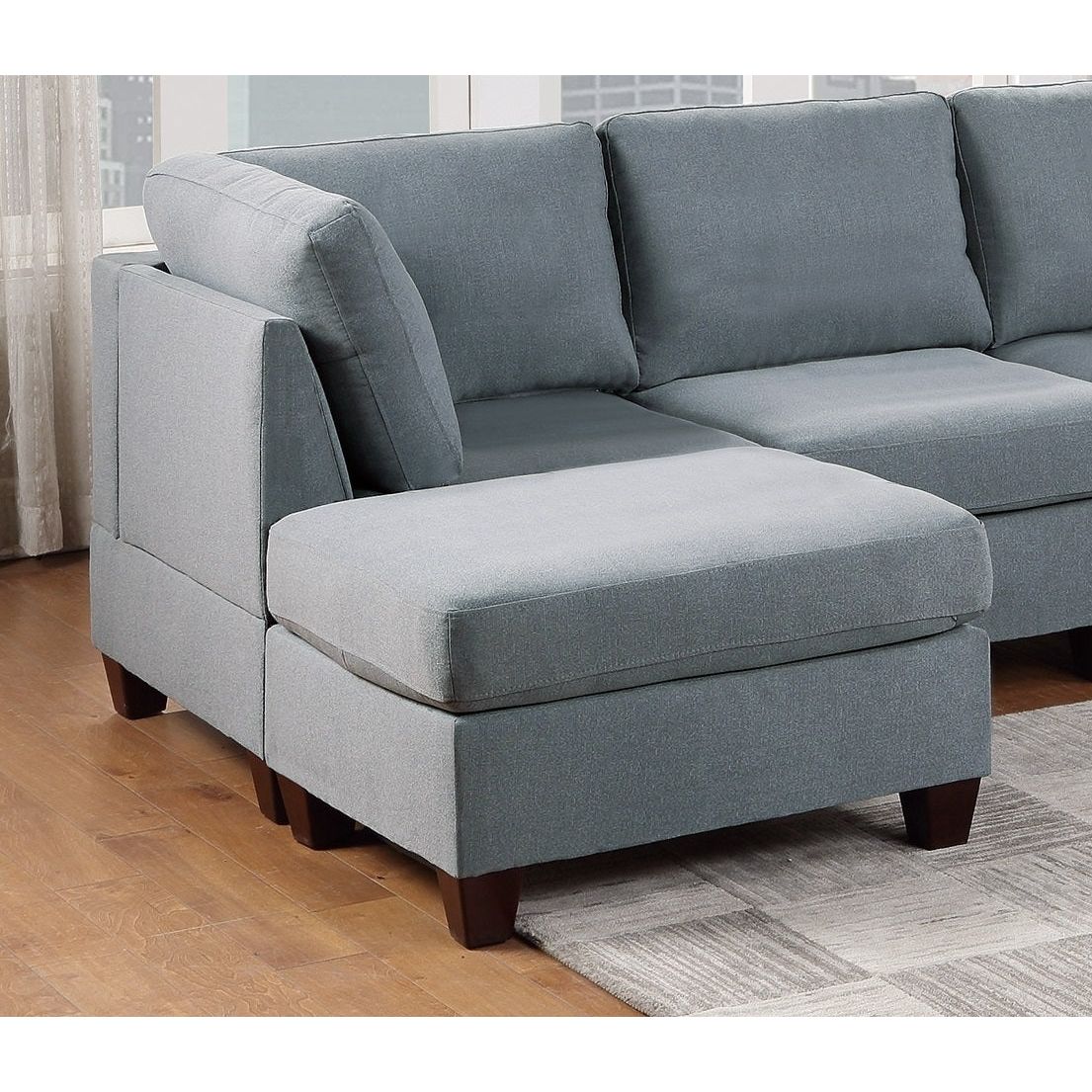 Modular Sectional 6pc Set Living Room Furniture U-Sectional Couch Grey Linen Like Fabric 2x Corner Wedge 2x Armless Chairs and 2x Ottomans