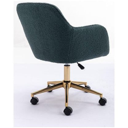 Modern Teddy Fabric Material Adjustable Height 360 Revolving Home Office Chair With Gold Metal Legs And Universal Wheel For Indoor,Green