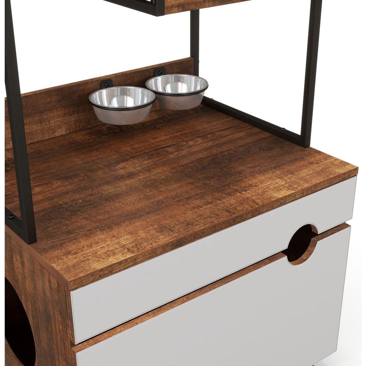 Hidden Cat Litter Box Enclosures with Cat Tree Tower, Cat Furniture with Scratching Pads and Large Storage Space, Industrial Cat Cabinet with Shelves and Doors, Rustic Brown